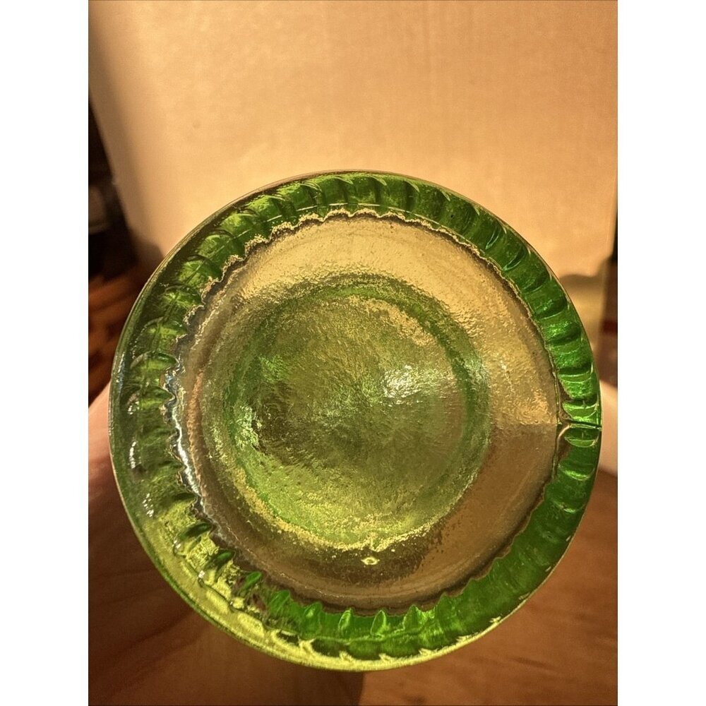 Green Beehive Ribbed Glass Bottle Vase 12” Tall – Mid Century Decorative Retro - Picture 7 of 9